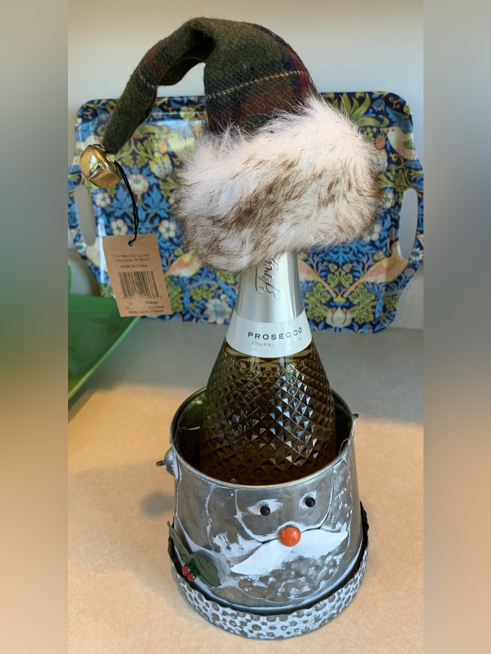 Santa Wine Bottle Holder with Hat